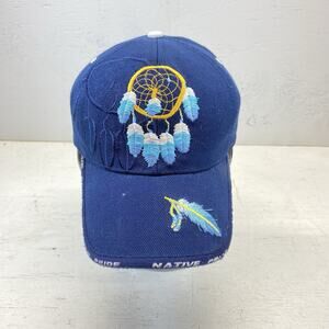 Native Pride Indian Dream Catcher Feather Shadow Navy Blue Embroidered Cap Hat